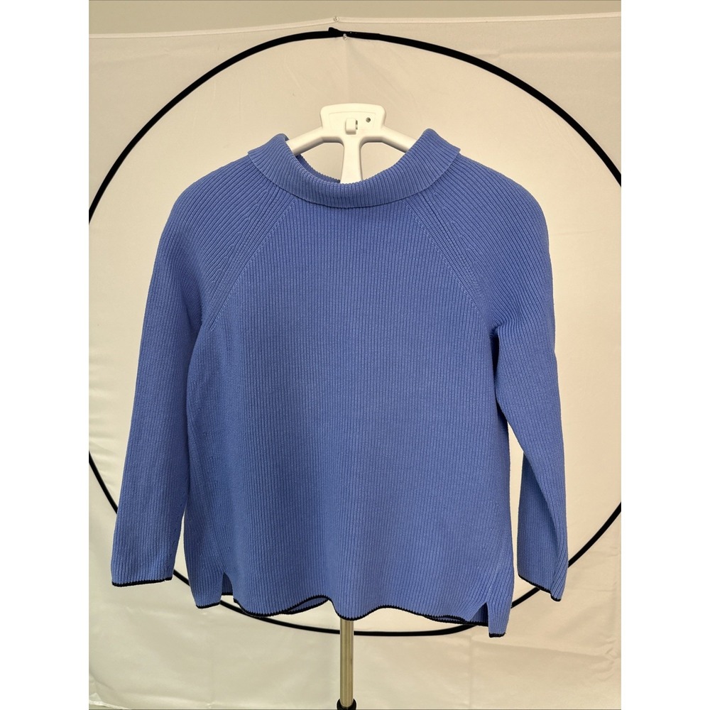 Talbots Ribbed Knit Top Women's Sz MP Dusty Blue Mock Neck Pima Cotton